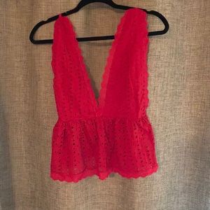 Open back red top